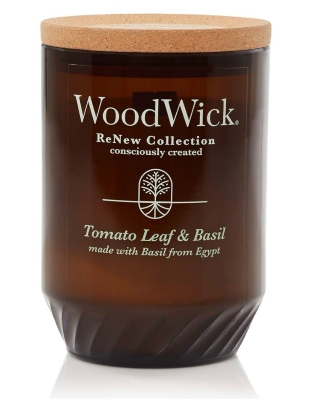 WoodWick ReNew Tomato Leaf & Basil 13 oz. large W/Crackling Wick & Cork Lid -NWT
